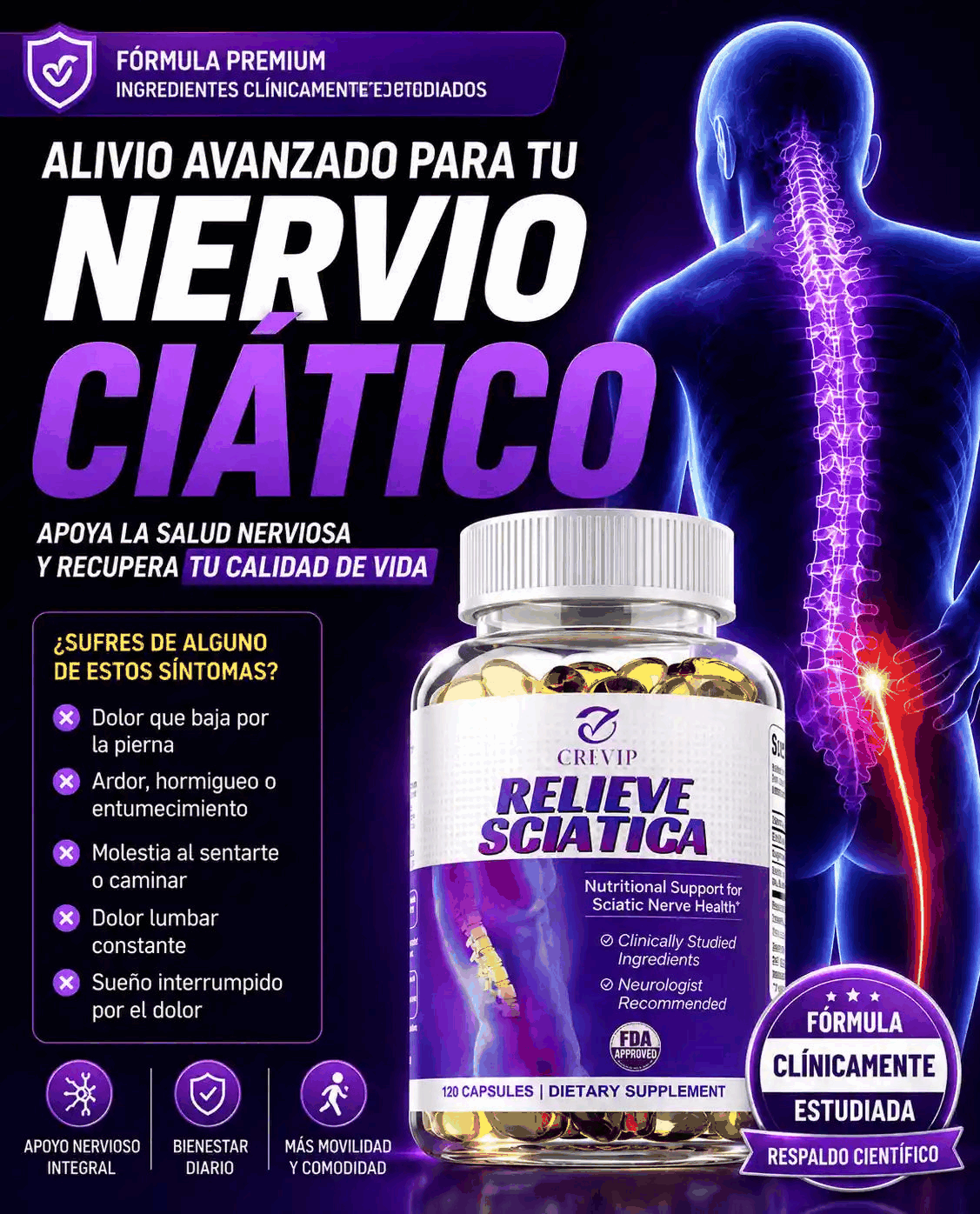 Alivio Ciática 120 Cápsulas - Mejora la Salud Nerviosa - 1